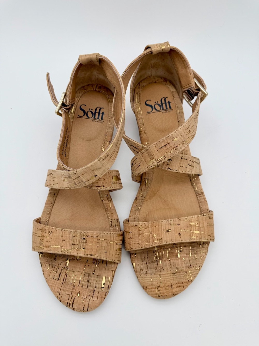 Sofft Innis Gold/Natural Cork Wedge Sandals – Size 7.5M